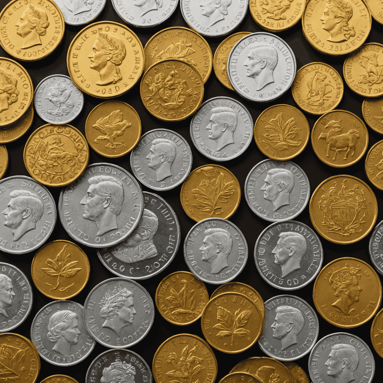 A collection of shiny gold and silver coins, symbolizing wealth and financial security