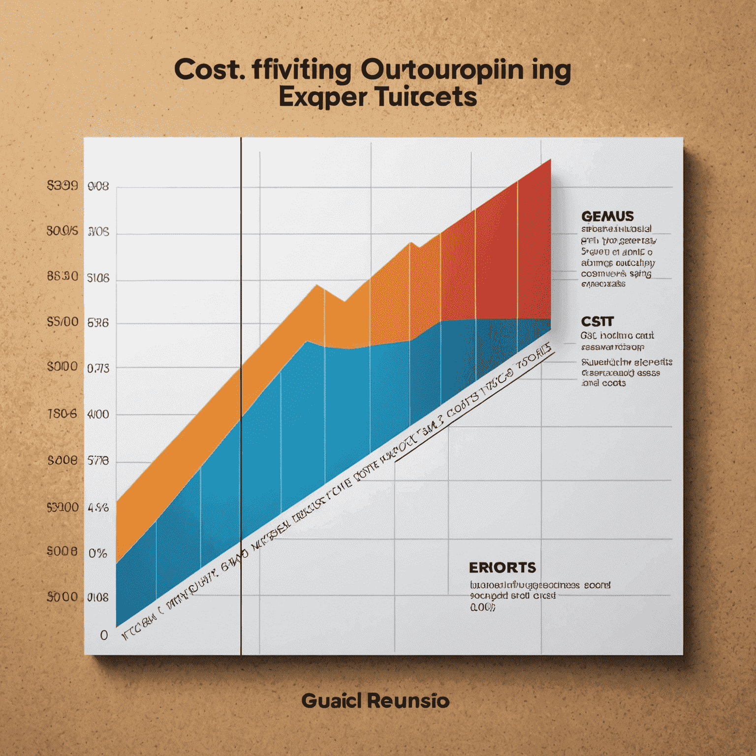 A graph showing cost savings from outsourcing various business functions like IT, HR, and accounting to experts. The graph has a downward trend line indicating reduced costs over time.