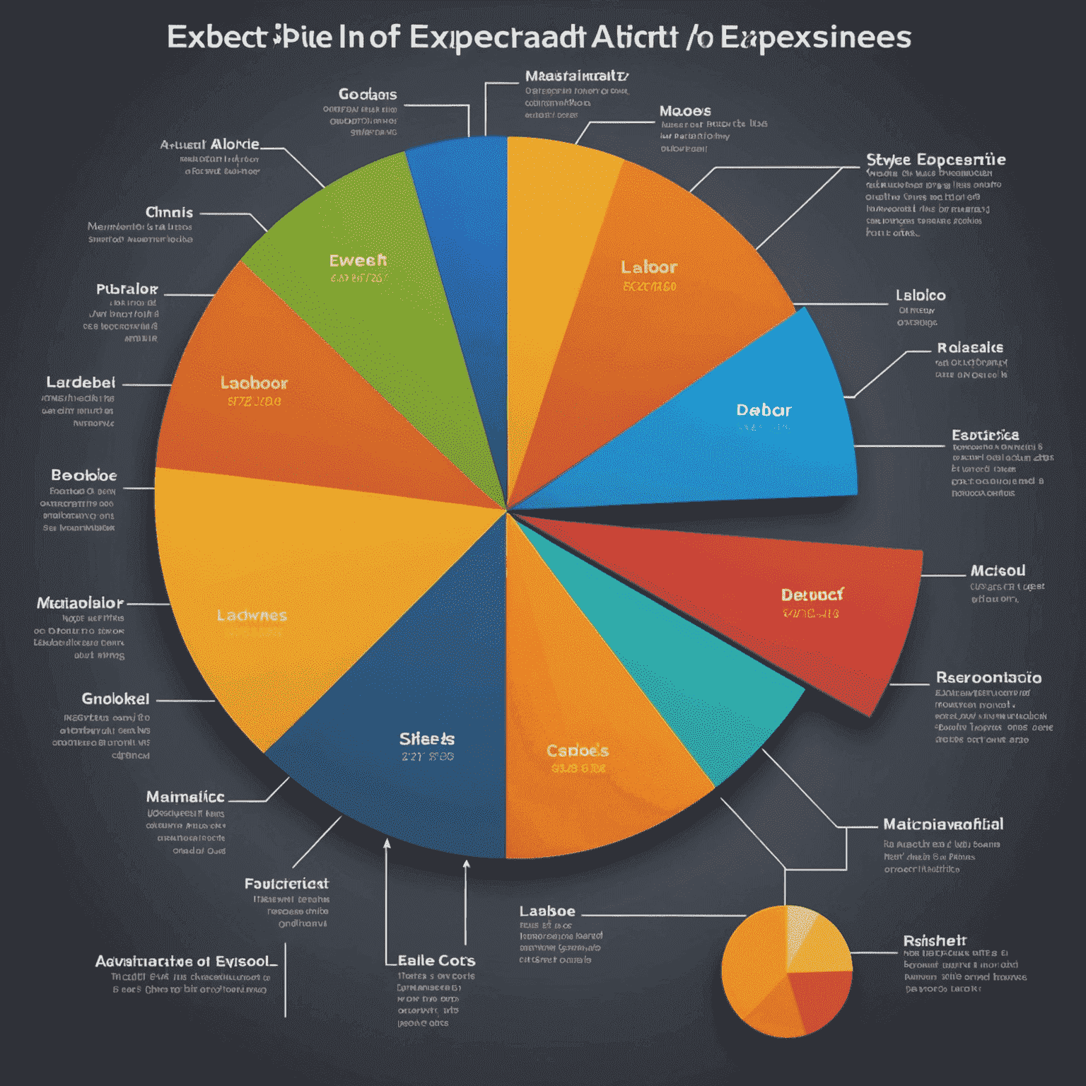 Pie chart showing the breakdown of expenses into categories such as labor, materials, overhead, and administrative costs.